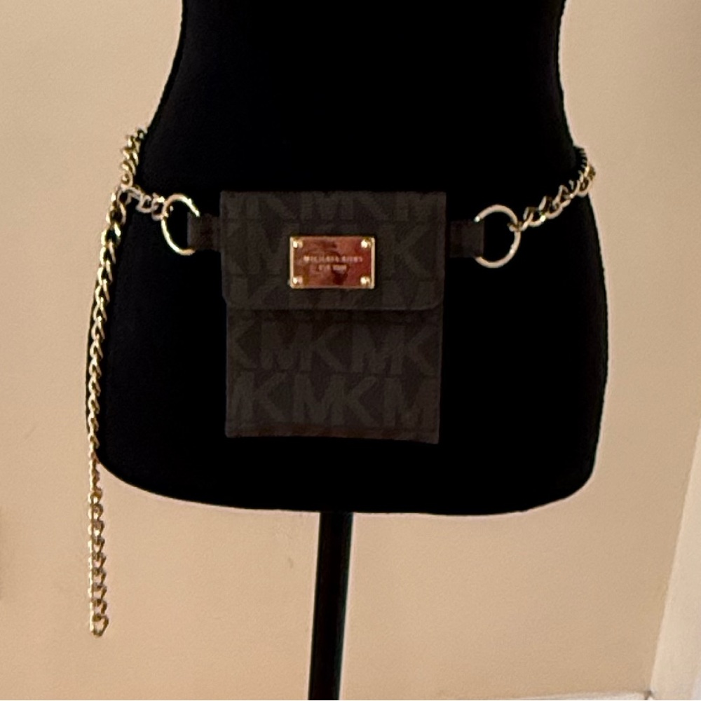 Michael Kors Brown Belt Wallet with  Heavy Gold Chain
